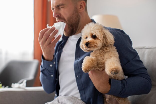 Man suffering from allergy side view