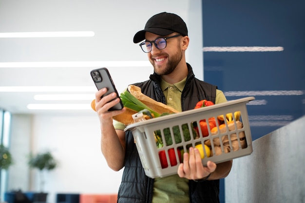 Man taking care of home delivering groceries