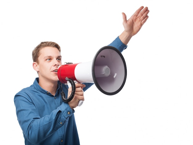 Man talking on a megaphone