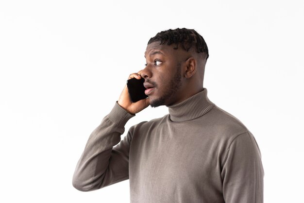 Man talking on phone close up