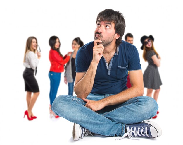 man thinking over isolated white background