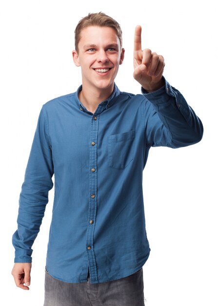 Man touching the air with a finger