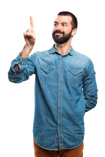 Man touching on transparent screen