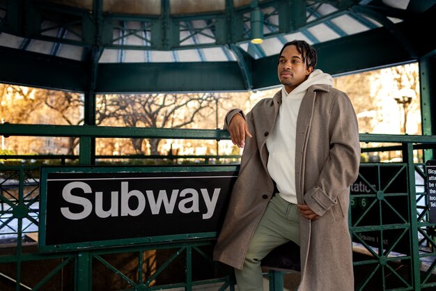 Man traveling with the city subway