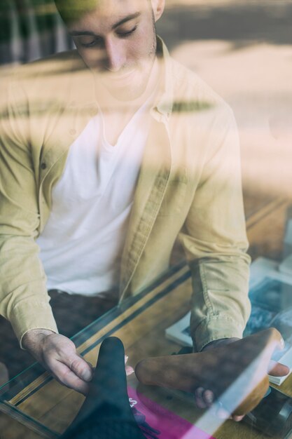 Man in an urban bike shop