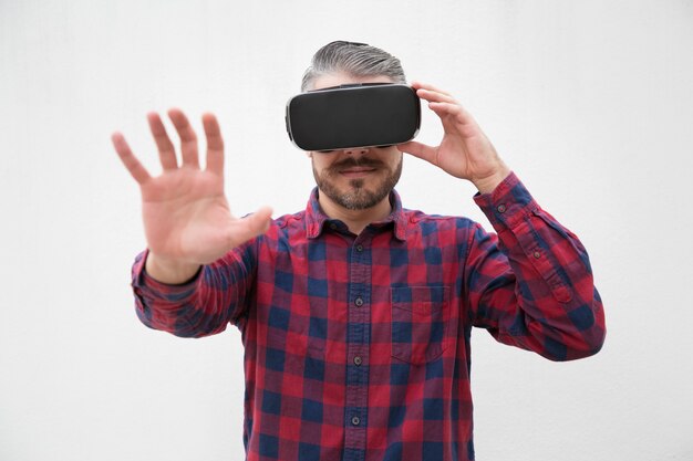 Man using virtual reality headset