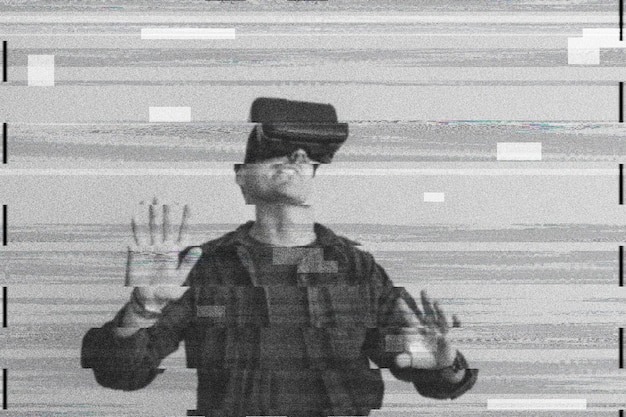 Man Using Vr On Digital Glitch