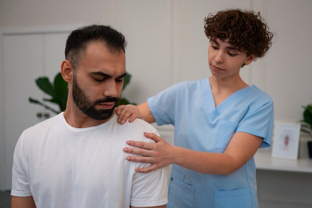 Man during a visit in a rehabilitation center