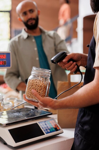 Man waiting for scanned food item