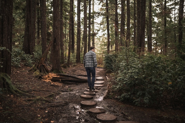 Man walking in forest