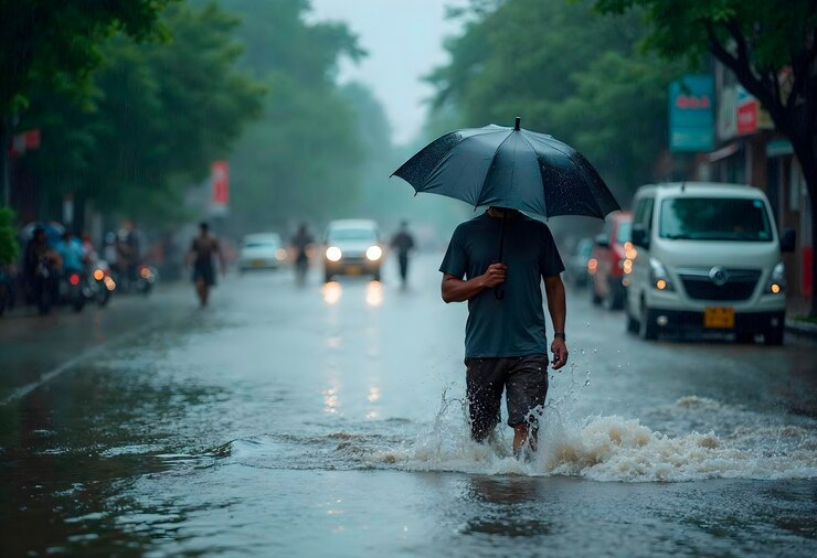 मुफ़्त फोटो man walking in the rain