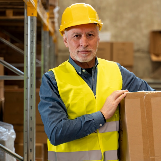 Man in warehouse carrying box