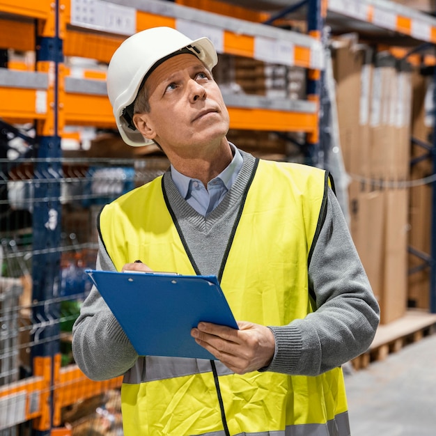 Free photo man in warehouse working