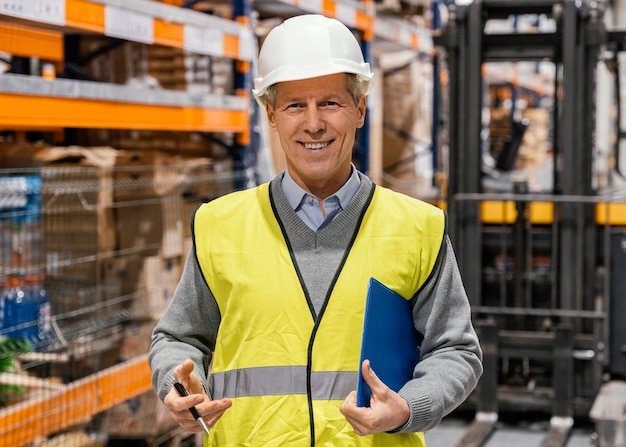 Free photo man in warehouse working