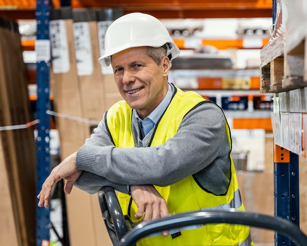 Free photo man in warehouse working