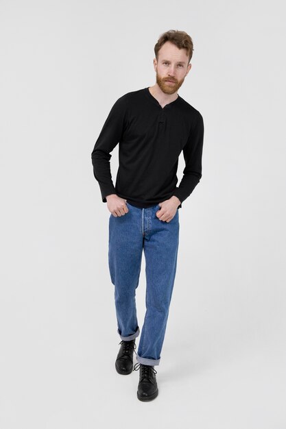 Man wearing black shirt full shot