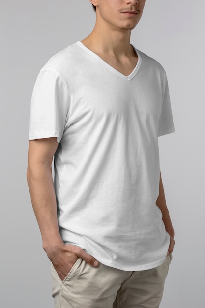 Man wearing blank shirt