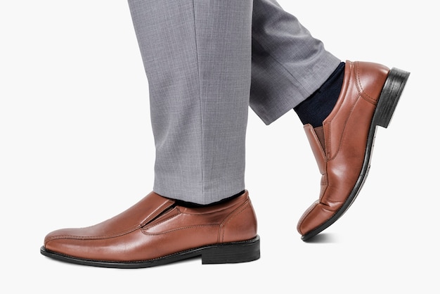 Man wearing brown leather loafer shoes