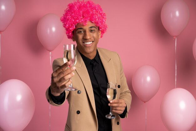 Man wearing a funny wig at a party