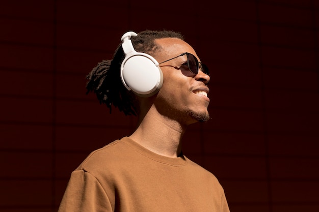 Man wearing headphones close up