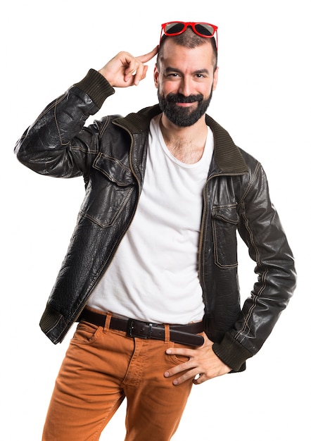 Man wearing a leather jacket