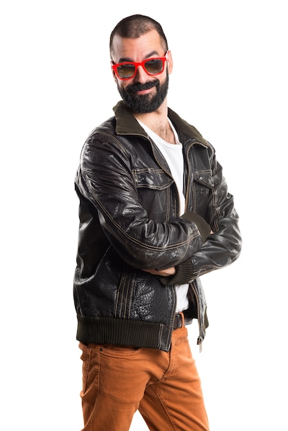 Man wearing a leather jacket