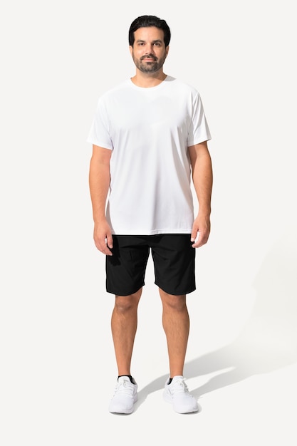 Man wearing minimal white t-shirt