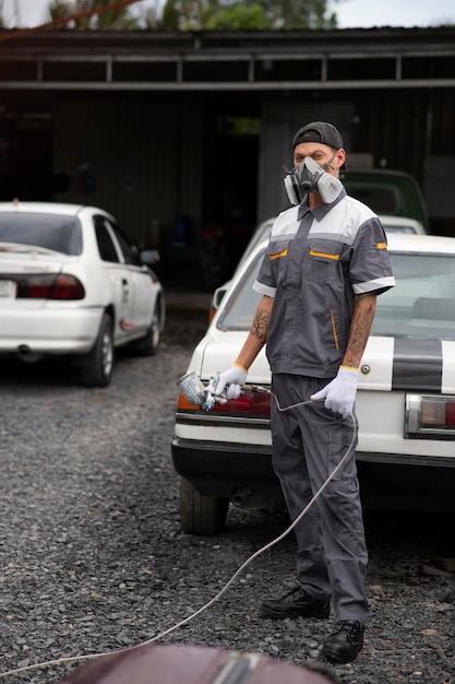 Man wearing protective equipment full shot