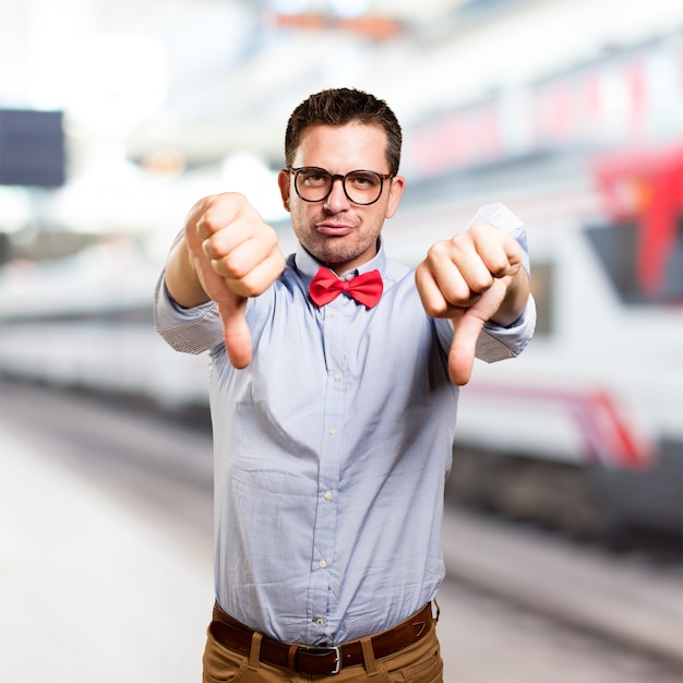 Man wearing a red bow tie.