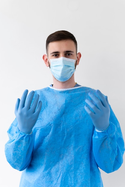 Man wearing a special medical protective equipment