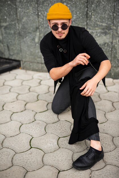 Man wearing street style in full shot