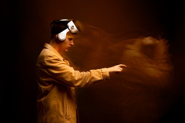 Man wearing virtual reality goggles