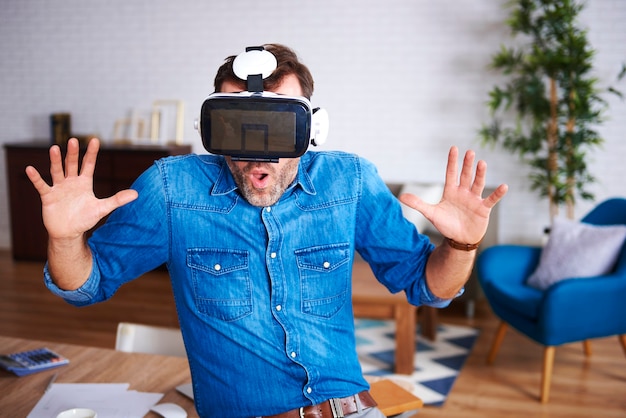 Man wearing virtual reality goggles