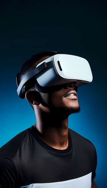 Free photo man wearing  vr glasses for gaming