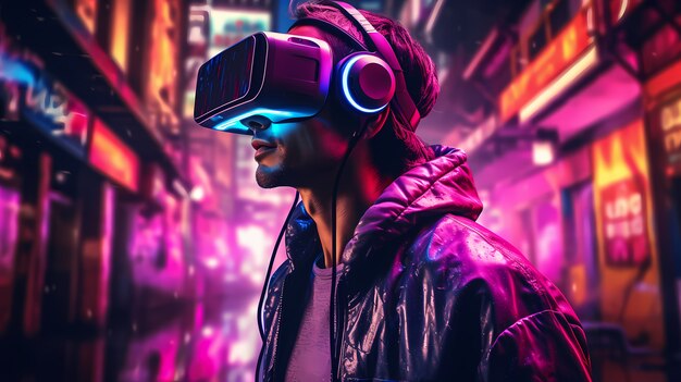 Man wearing  vr glasses for gaming