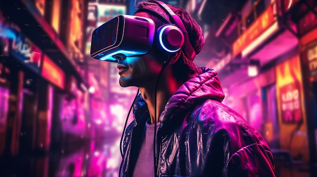 Man wearing  vr glasses for gaming