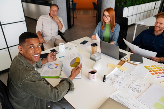 Man in a wheelchair having an inclusive office job