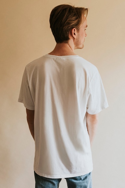 Man in white t-shirt blue jeans