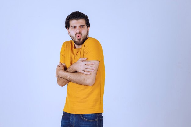 Man with beard feeling cold weather