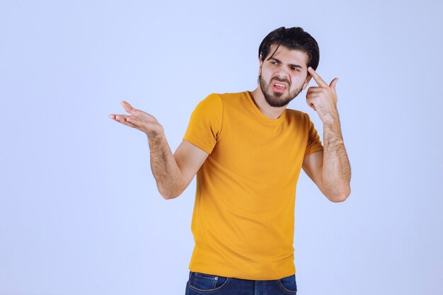 Man with beard looks confused and lost. 