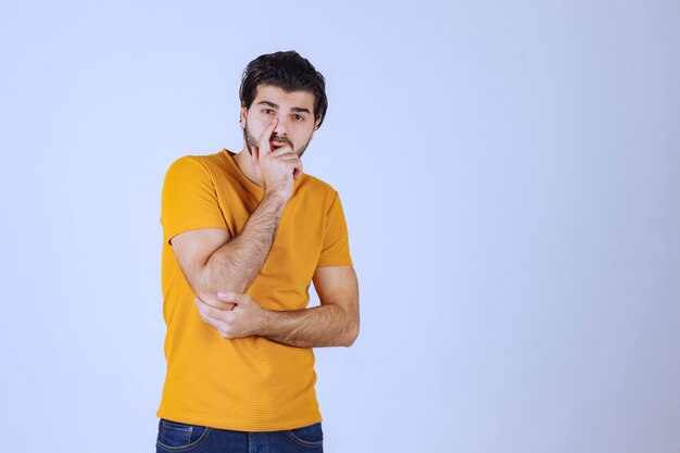 Man with beard thinking and brainstorming