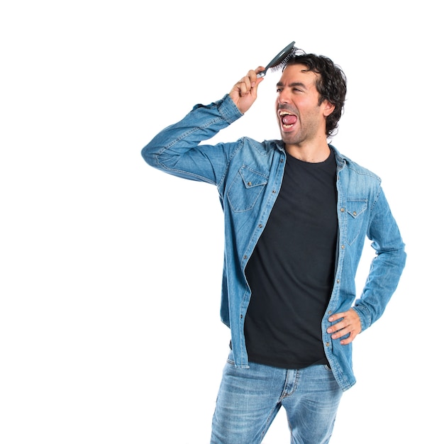 man with comb over white background