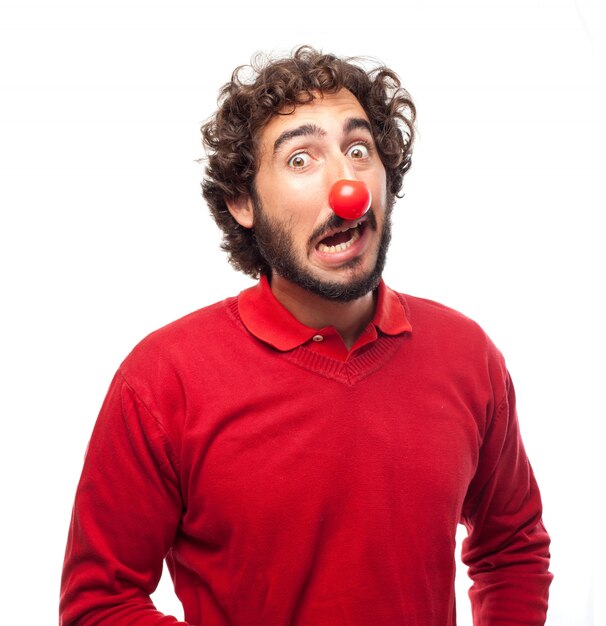 Man with a fake red nose