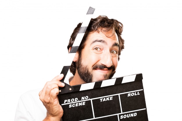 Man with a film clapperboard