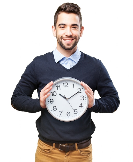 Man with a giant clock