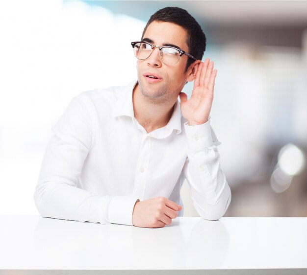 Man with glasses doing not listening