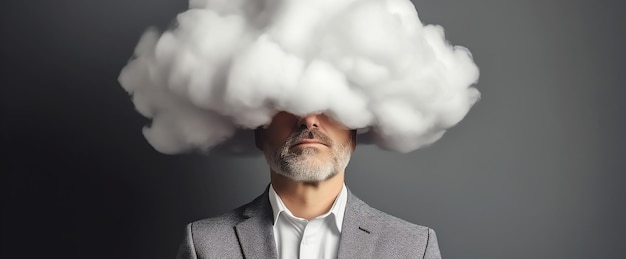 man with head in the cloud AI generated image