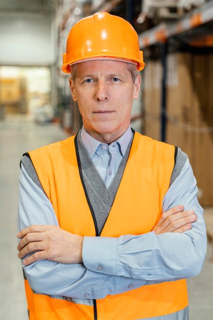 Man with helmet working logistic