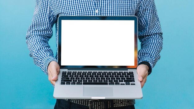 Man with laptop screen template