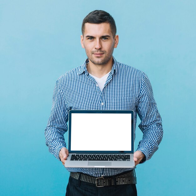 Man with laptop screen template